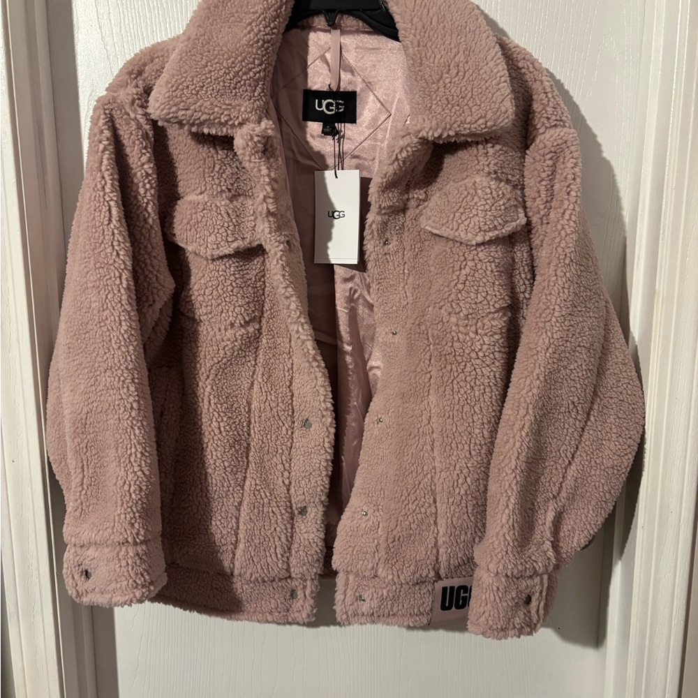 UGG Teddy Fleece Sherpa Coat,Oversized Medium (Dusty Rose)